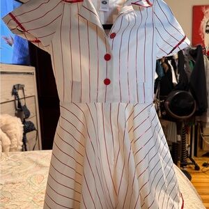 Chasing Fireflies Cream Dress with Red Stripes